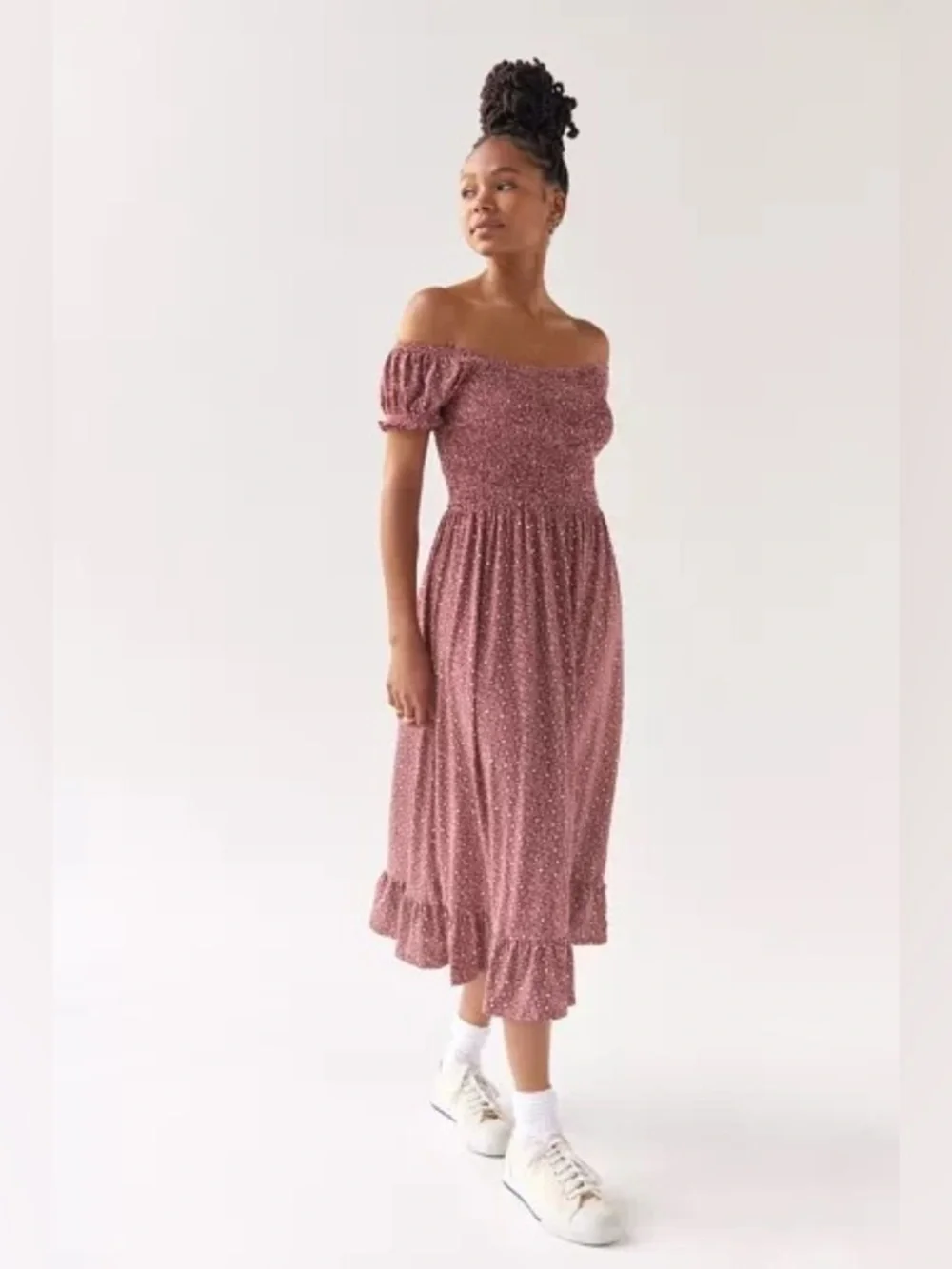 Urban Outfitters Tessi Smocked Puff Sleeve Midi Dress Size XS - Picture 7 of 9